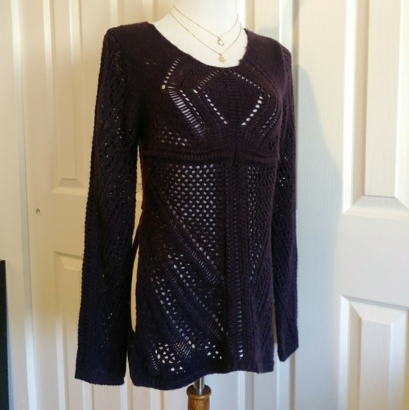 Anthropologie boho purple knit sheer back sweater - Picture 8 of 8